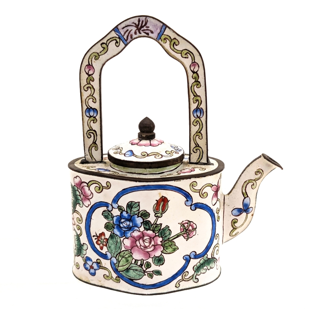 Vintage Collectable Kelvin Chen Chinese Motif Enamel Miniature Tea Pot